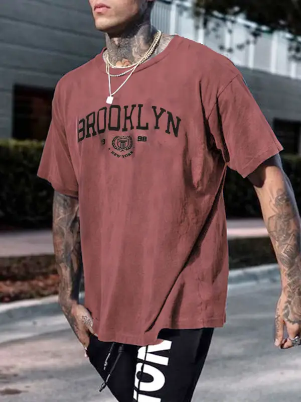 Retro Brooklyn Varsity Print Mens T-Shirt - Sunshinetip.com 