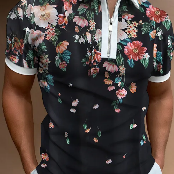 Men's Casual Summer Daily Zipper Design Polo Collar Short Sleeve Polo Shirt - Bustalent.com 
