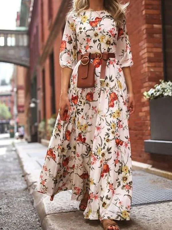 Spring And Summer Print Chiffon Maxi Dress - Realyiyishop.com 