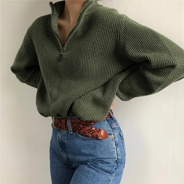 Solid Color Casual Loose Zipper Zipper Sweatshirt - Kalesafe.com 