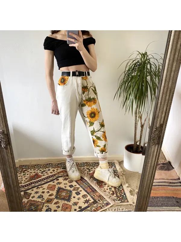 Fashion Sunflower Print Loose Jeans - Hoplady.chimpone.com 