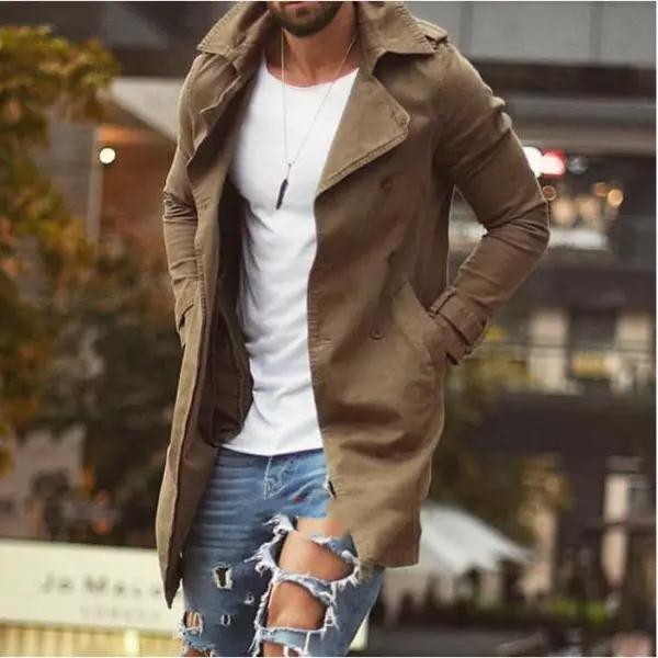 MenS Mid-Length Slim Trench Coat - Keymimi.com 