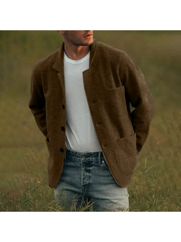 Mens Classic Solid Color Buttoned Jacket - Machoup.com 