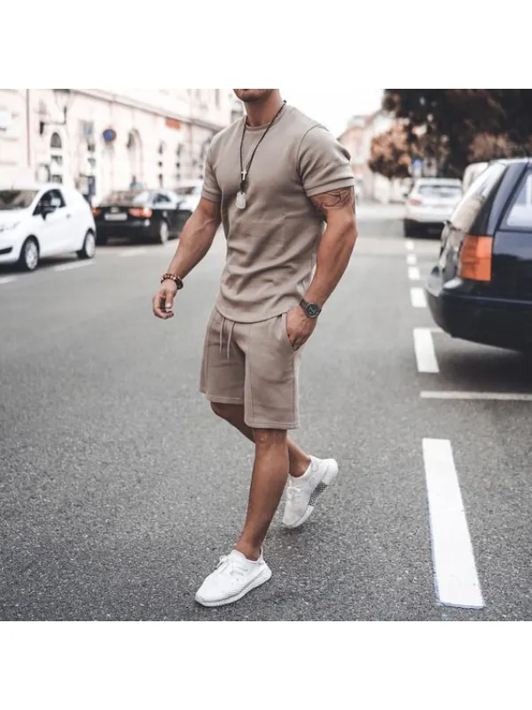 Men's Casual Round Neck Short Sleeve T-shirt Sports Suit - Realyiyi.com 