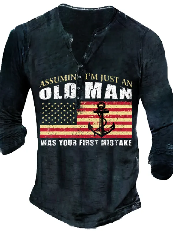 Old Men Was Your First Mistake Men's Henley Button Long Sleeve Shirt - Simplyion.com 