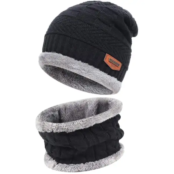 Mens Womens Winter Beanie Hat Scarf Set Warm Knit Hat Thick Fleece Lined Winter Cap - Wayrates.com 