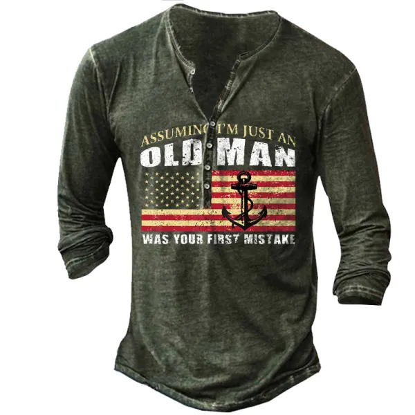 Old Men Was Your First Mistake Men's Henley Button Long Sleeve Shirt - Elementnice.com 