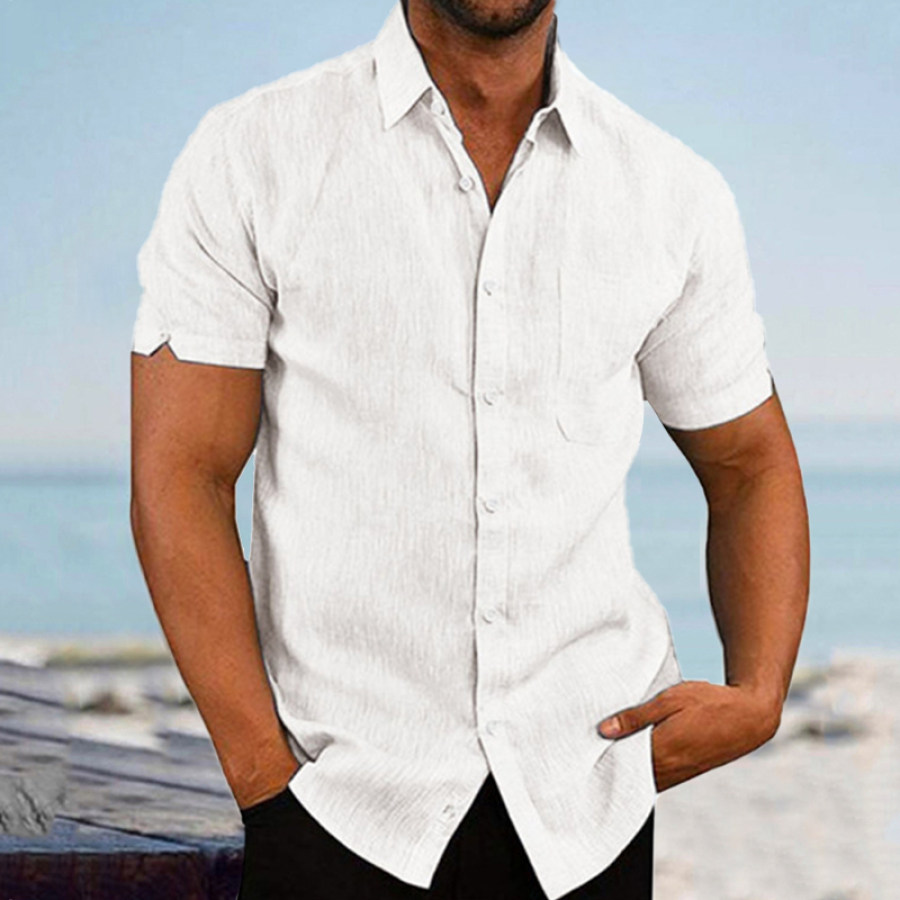 

Men's Solid Color Short-Sleeved Linen Buttons Shirt