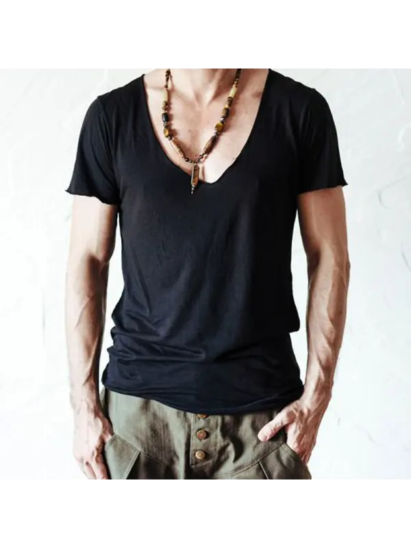 Frayed V-neck Black T-shirt - Anrider.com 