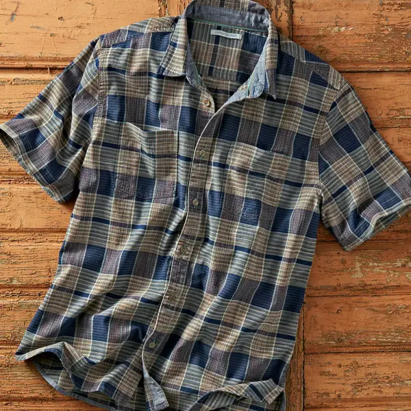 Men's Outdoor Plaid Short Sleeve Shirt - Mosaicnew.com 