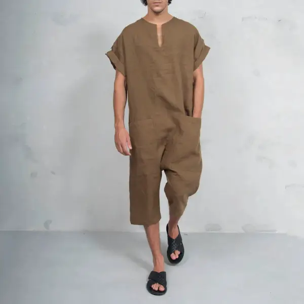 Men's Short Sleeve Linen Jumpsuit - Keymimi.com 