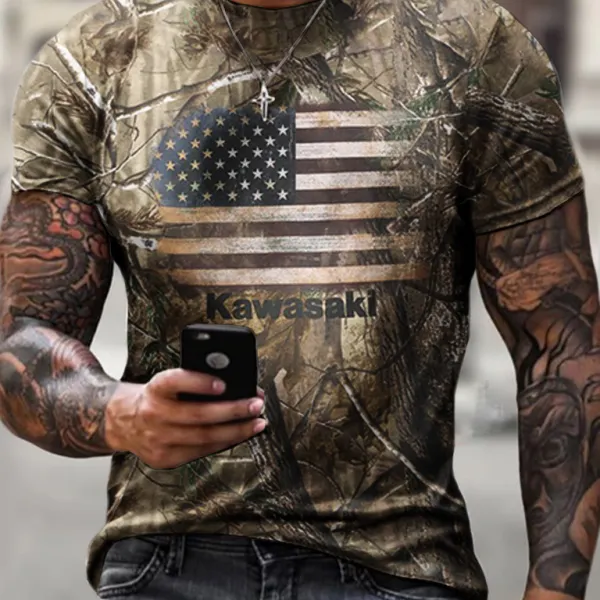 Fashion Casual Camouflage Flag Motorcycle Print T-shirt Only $10.89 - Wayrates.com 