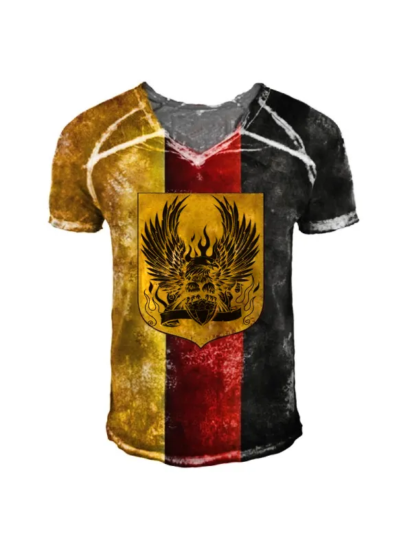 Mens Retro Double-headed Eagle Print Outdoor Combat T-shirt - Anrider.com 