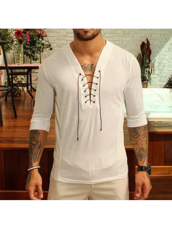 Men's Solid Color V-Neck Casual T-Shirt - Cominbuy.com 