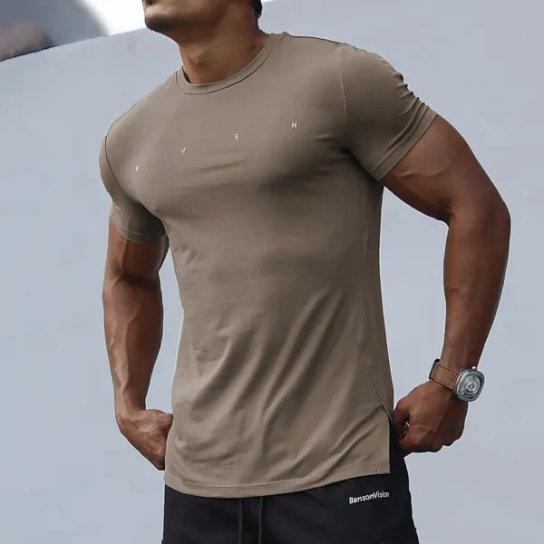Men's Outdoor Casual Solid Color Breathable Round Neck Bottoming Shirt Sports Fitness Slim Short-sleeved T-shirt - Keymimi.com 