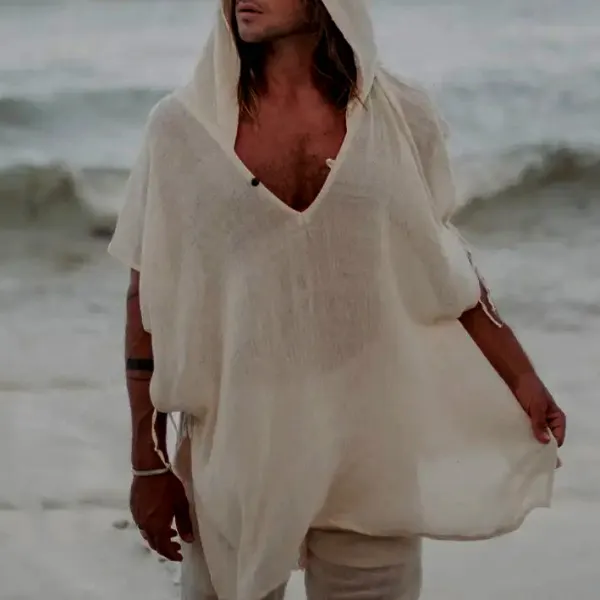Men's Linen Simple Holiday Solid Hooded T-Shirt - Menilyshop.com 