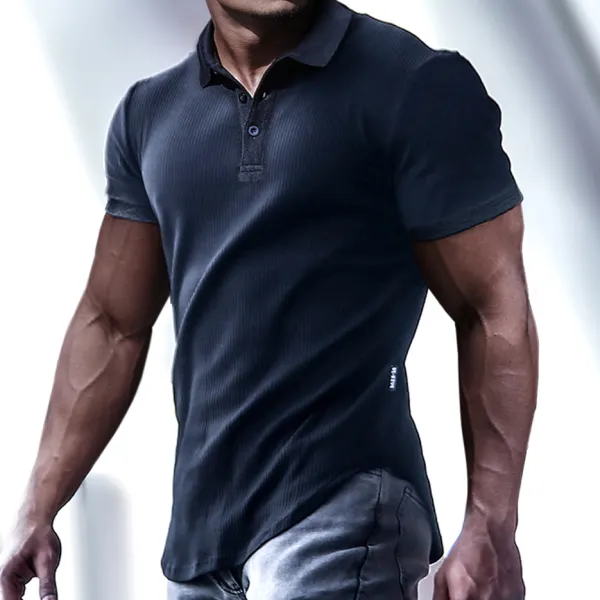Men's Casual Slim Short-sleeved T-shirt Sports Fitness Running Polo Collar Top - Yiyistories.com 