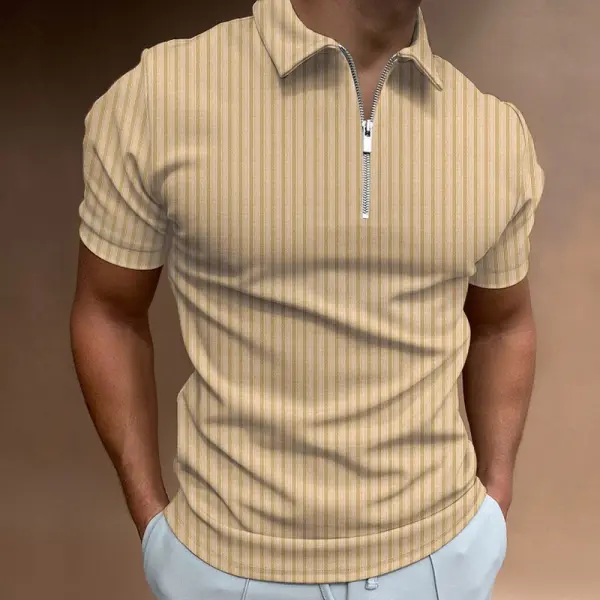 Men's Outdoor Zipper Striped Polo Shirt - Villagenice.com 