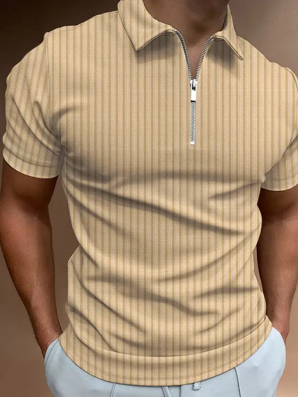 Men's Outdoor Zipper Striped Polo Shirt - Sunshinetip.com 