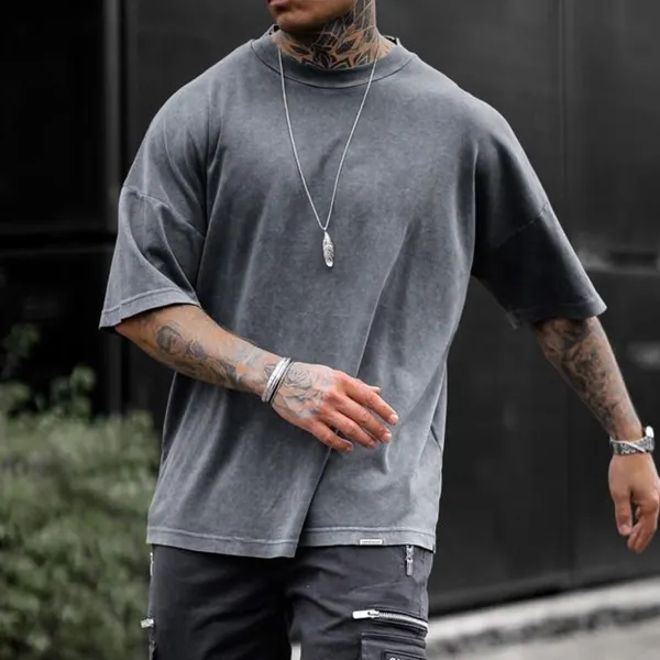 Oversized Cotton T-Shirt Solid Color Street Casual T-Shirt - Fineyoyo.com 