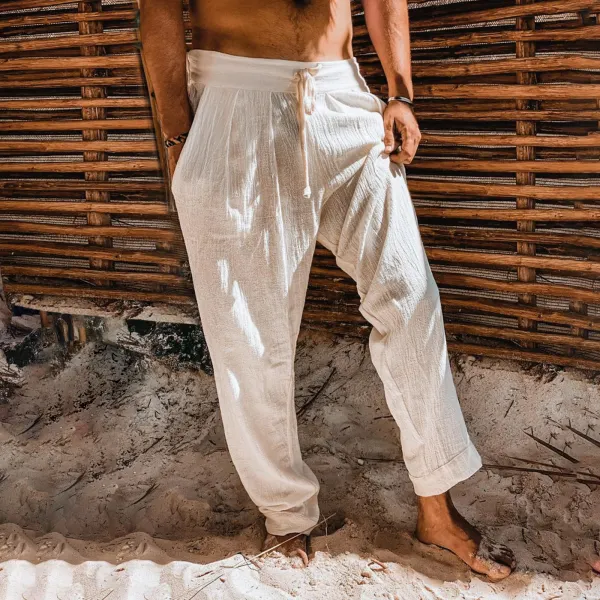 Men's Comfort Linen Elastic Waist Casual Pants - Keymimi.com 