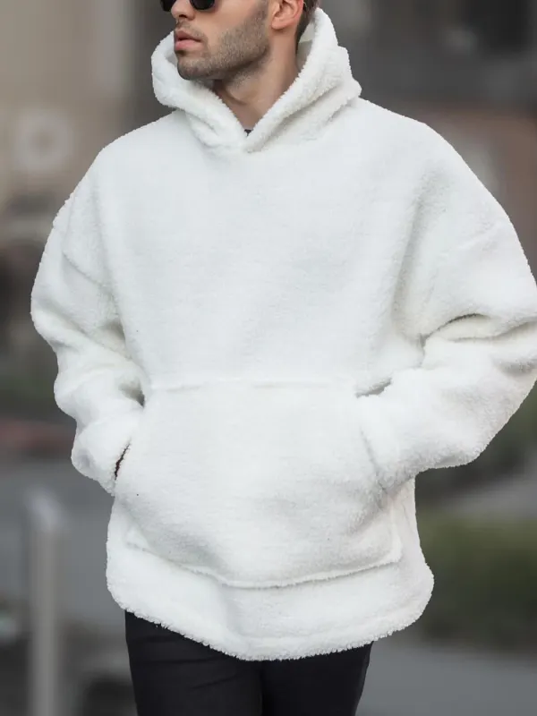 Men's Street Casual Fashion Oversize Lambswool Fleece Hoodie - Sunshinetip.com 