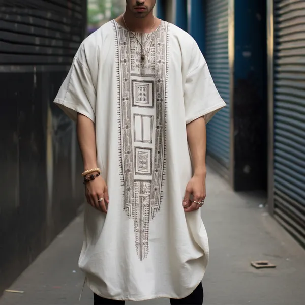 Men's Linen Tribal Hooded Loose Casual Robe - Mobivivi.com 