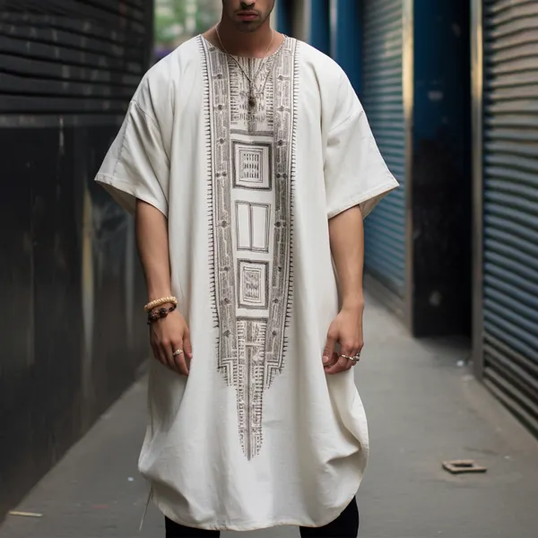 Men's Linen Tribal Hooded Loose Casual Robe - Keymimi.com 