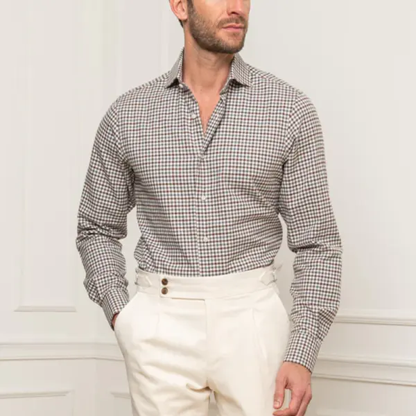 Men's Brown And Gray Vichy Shirt - Craftshock.com 