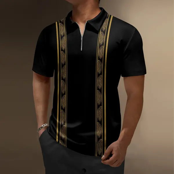 Tropical Plants Leaves Zipper Short Sleeve Vacation Bowling Polo Shirt - Mobivivi.com 