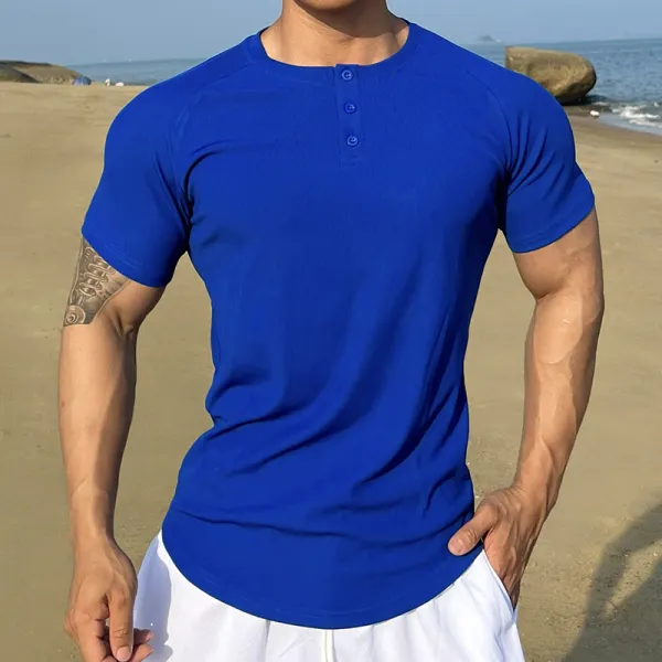 Men's Training Solid Color Striped Elastic Sports T-shirt - Jumbochic.com 