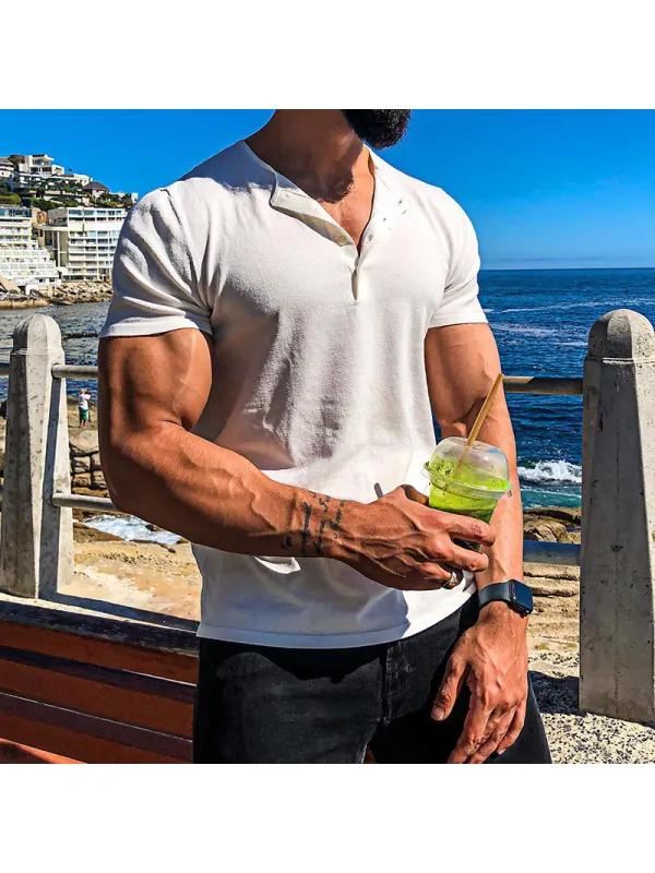 Camiseta Informal Con Cuello Henley Resort Para Hombre - Anrider.com 