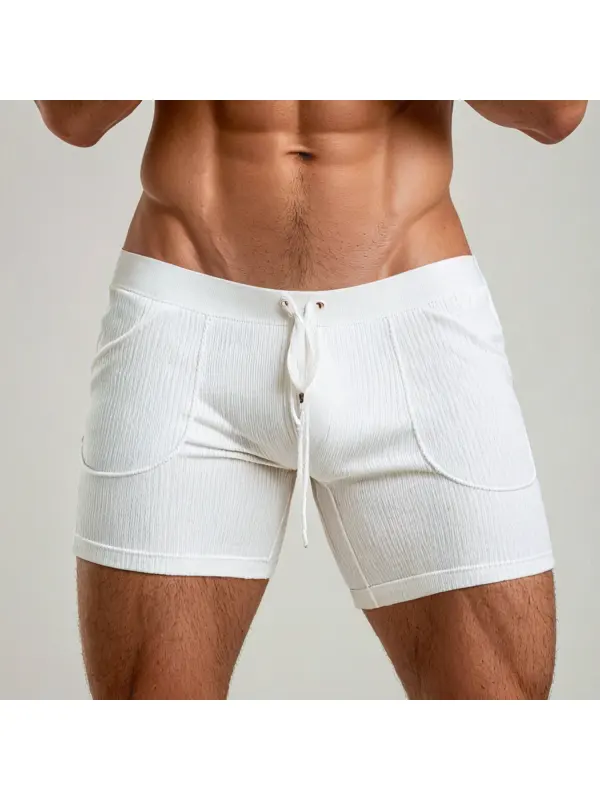 Men's Lace-up Solid Color Patch Pocket Shorts - Spiretime.com 