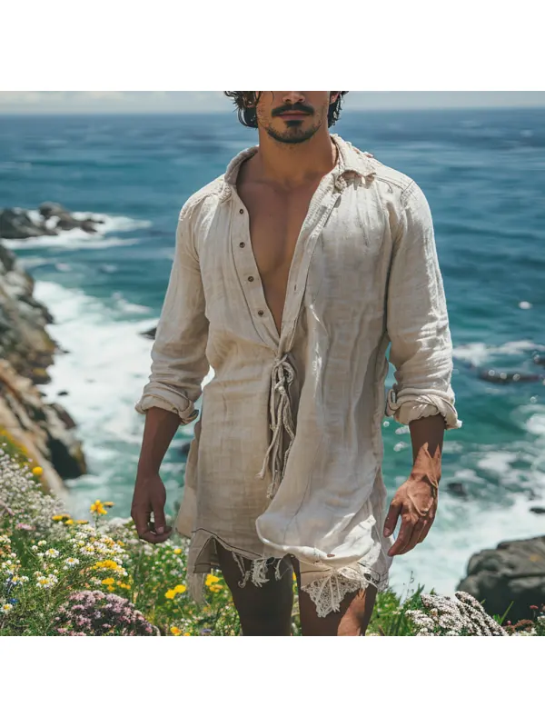 Ethnic Retro Casual Cotton And Linen Men's Shirts Bohemian Style Open Collar Embroidered Shirt - Ininrubyclub.com 