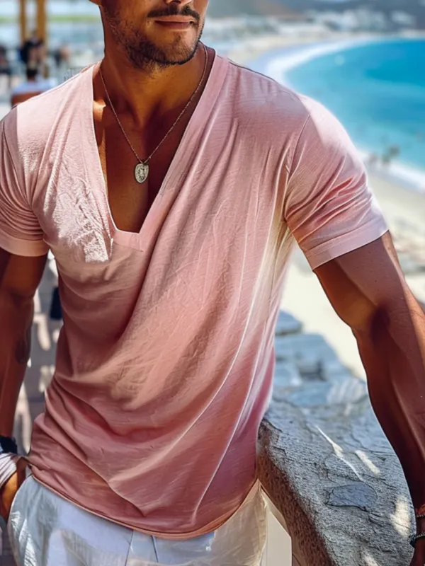 Men's Holiday V-Neck Minimalist Plain T-Shirt - Sunshinenice.com 