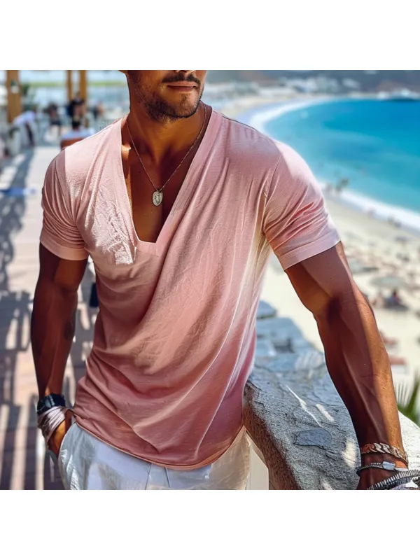 Men's Holiday V-Neck Minimalist Plain T-Shirt - Ootdmw.com 