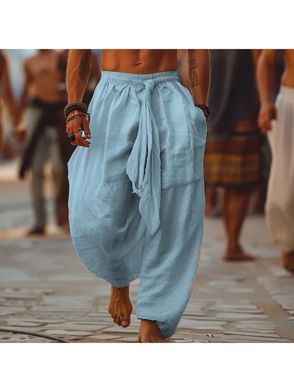 Men's Holiday Tulum Plain Linen Loose Casual Pants - Timetomy.com 