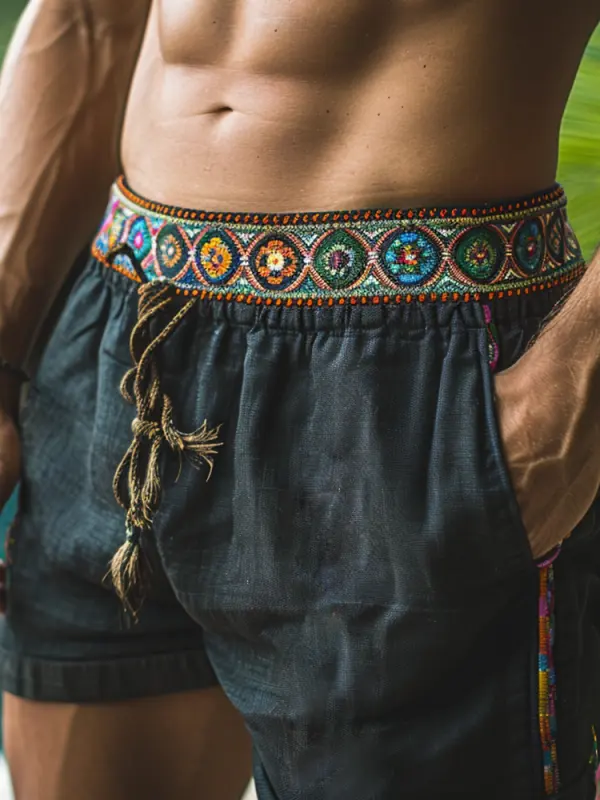 Retro Ethnic Casual Linen Shorts Bohemian Style Shorts - Wantbright.com 