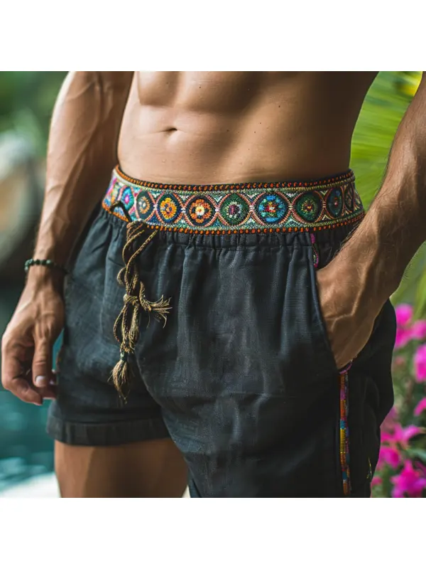 Retro Ethnic Casual Linen Shorts Bohemian Style Shorts - Anrider.com 