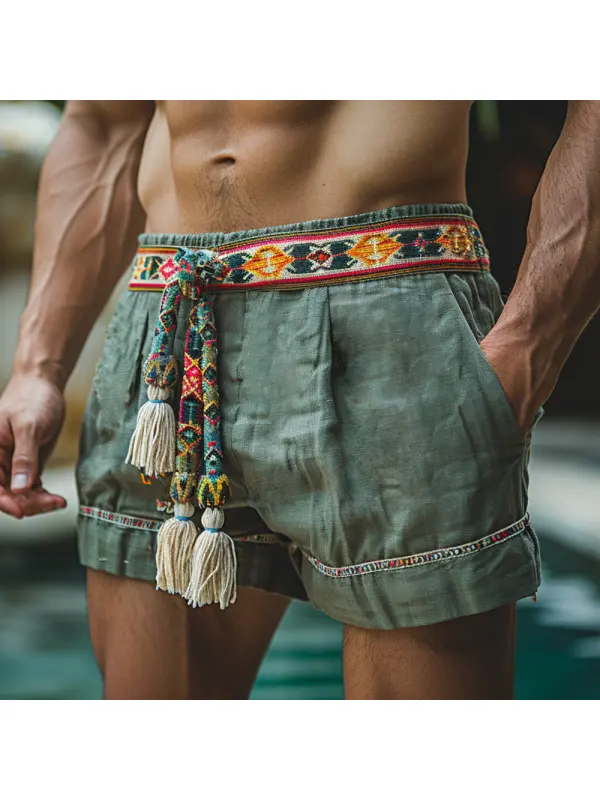 Retro Ethnic Casual Linen Shorts Style Shorts - Anrider.com 