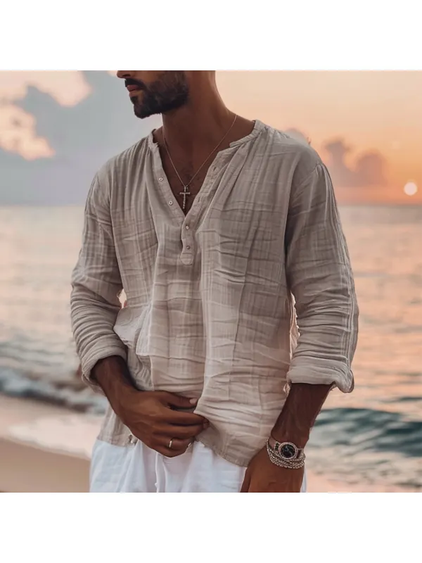 Men's Holiday Henley Linen Shirt - Fithuge.com 