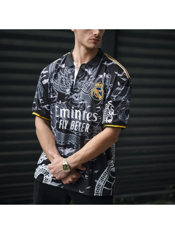 Men's Football Print Polo Neck Short Sleeve T-Shirt - Timetomy.com 