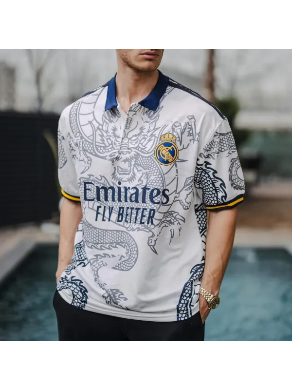 Men's Football Print Polo Neck Short Sleeve T-Shirt - Anrider.com 