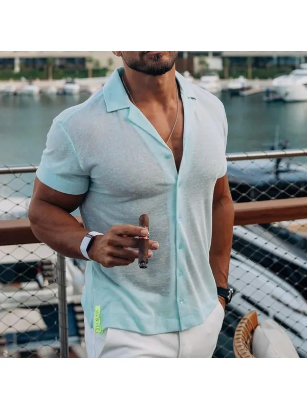 Breathable Linen Cuban Collar Resort Men's Summer Short Sleeve Shirt - Ininrubyclub.com 