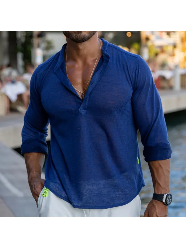 Breathable Linen Resort Men's Summer Half-cardigan Shirt - Ininrubyclub.com 