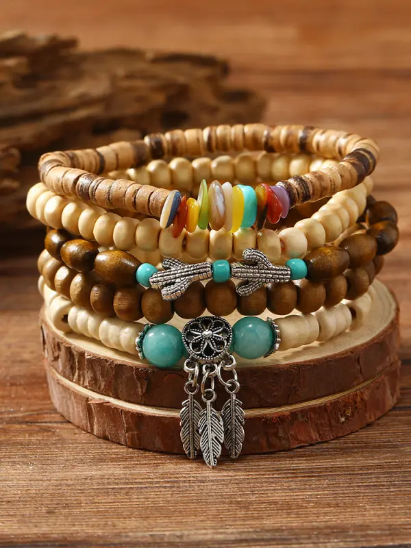 Unisex Retro N Multi-layered Wooden Bead Bracelet - Sunshinetip.com 