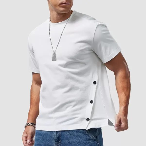 Men's Casual Buttoned Short Sleeve T-Shirt Men's Pure Cotton Loose Short Sleeve Top - Ootdyouth.com 