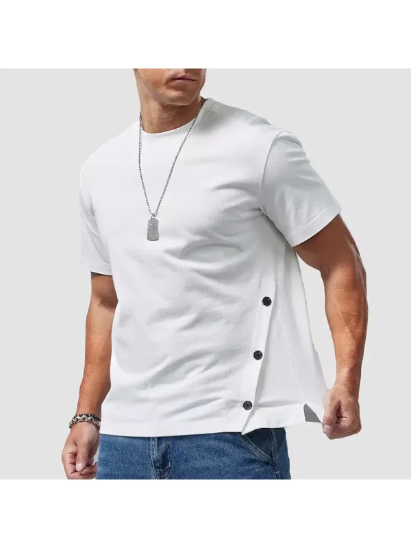 Men's Casual Buttoned Short Sleeve T-Shirt Men's Pure Cotton Loose Short Sleeve Top - Ootdmw.com 