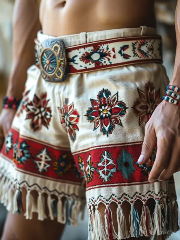 Retro Casual Ethnic Style Shorts Bohemian Style Shorts Without Belt - Sunshinetip.com 