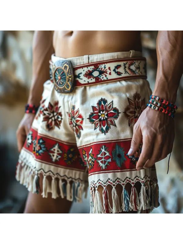 Retro Casual Ethnic Style Shorts Bohemian Style Shorts Without Belt - Anrider.com 